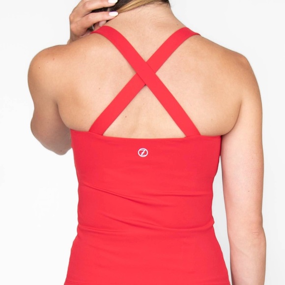 NWT Red Criss Cross Tank w/Shelf Bra Sz XS-XXL - Picture 2 of 2
